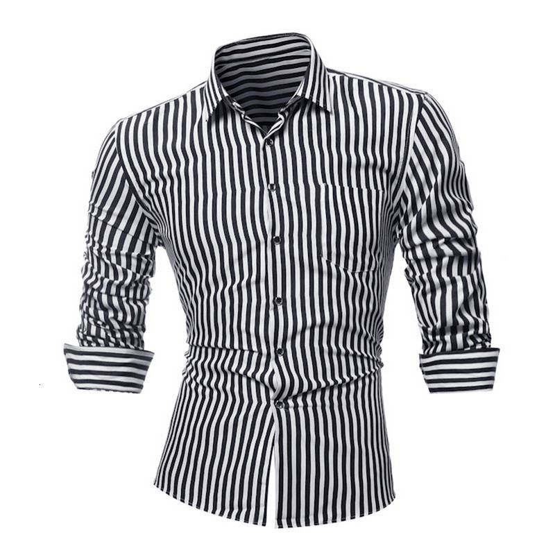

LAAMEI Men's Shirt Striped Long Sleeves Dress Shirts Camisa Masculina Spring Autumn Casual Male Shirt Formal Tops Size 4XL, Color1