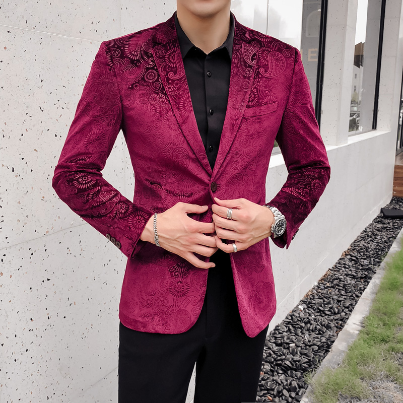 

British Style Blazer Male Hight Quality Wedding Party Red Mens Blazer Jacket Single Breasted Slim Fit Mens Blazers Casual