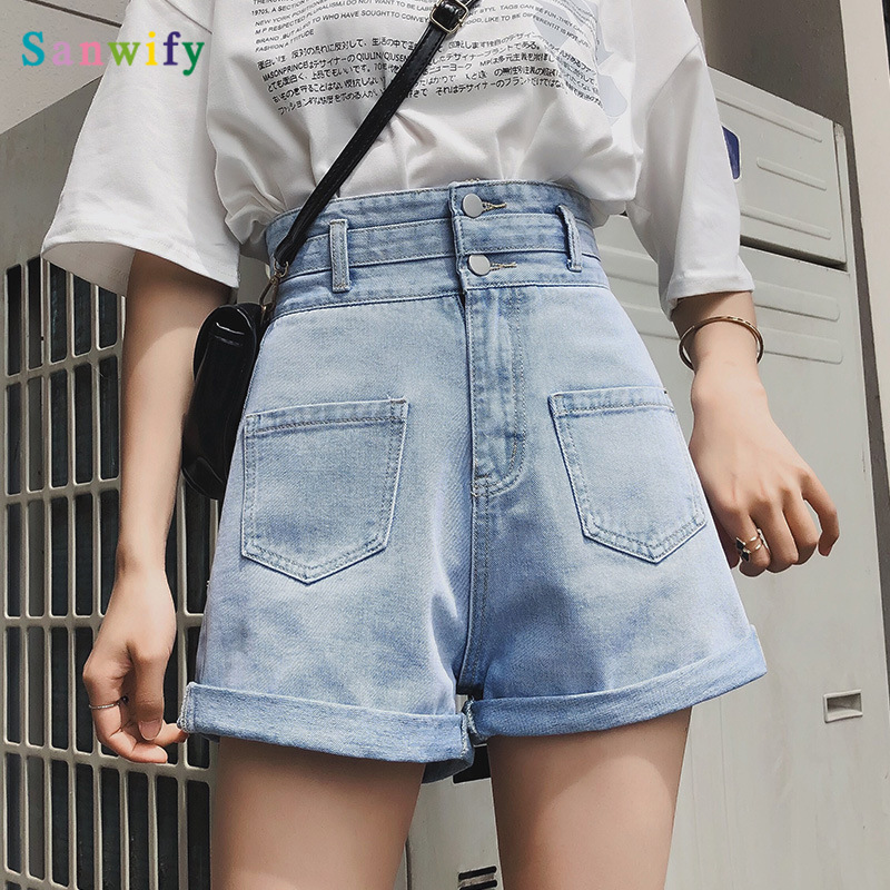 

High Waist Shorts 2020 Washed Women Denim Shorts Casual Style Women Loose Short Jean, Blue