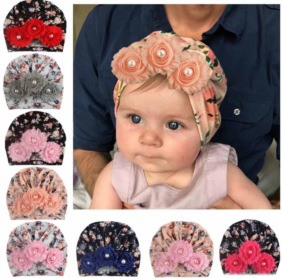 

Baby Girls Indian Hats Infant Sun Floral Pearl Caps Kids Outdoor Slouchy Beanies Toddler Designer Printed Skull Caps Enfant Crochet Hats, Multi-color