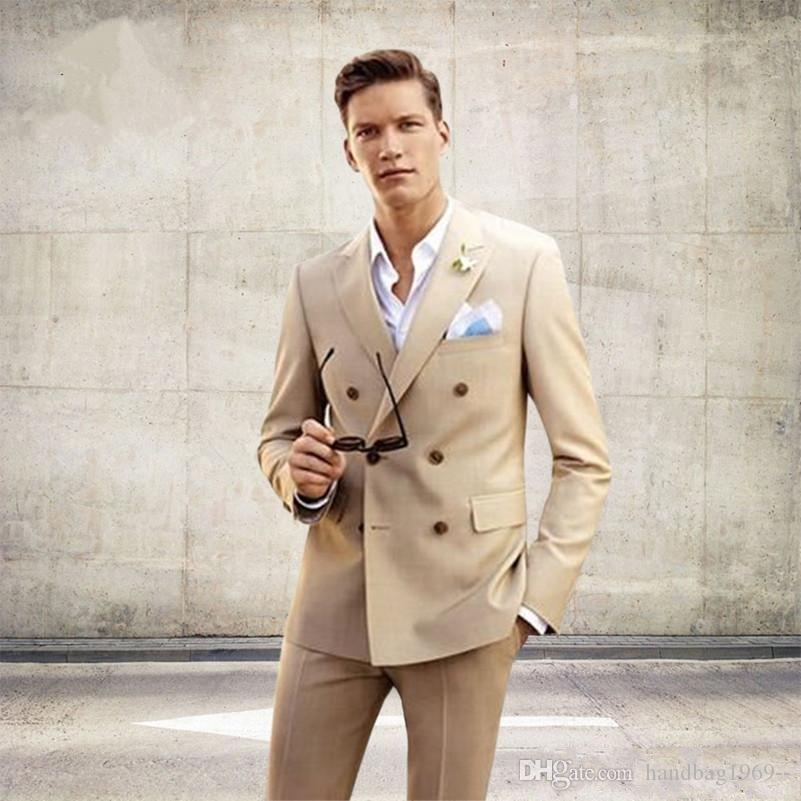 

New Arrivals Double Breasted Groom Tuxedos Peak Lapel Groomsmen Best Man Blazer Mens Wedding Suits (Jacket+Pants+Tie) D:350, Same as image