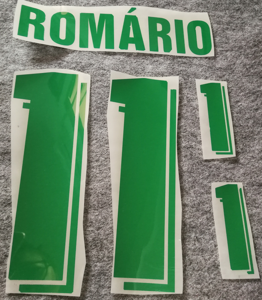 

1994 1998 Brazil retro home green printing nameset RONALDO ROMARIO BEBETO soccer player's stamping sticker Brasil impressed football letters