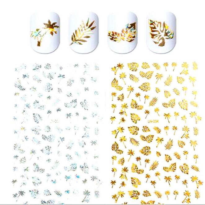 

1PC Coconut Tree Pattern For Nail Sticker 3D Laser Glitter Christmas Nail Art For Decals DIY Manicure Art, Silver