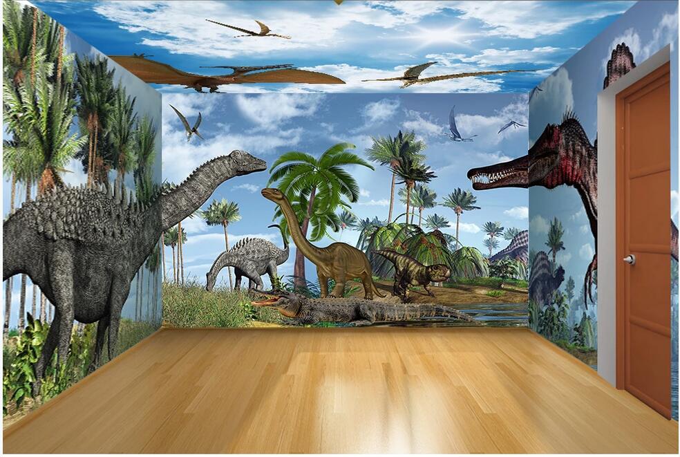 

3d wallpaer custom photo Forest grass dinosaur showdown full house background living room home decor 3d wall murals wallpaper for walls 3 d, Non-woven