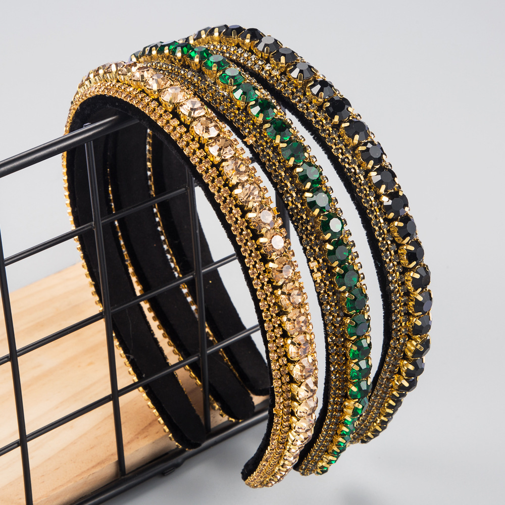 

2020 temperament trend all-match hair hoop multi-layer glass Diamond full diamond gold velvet thin edge hoop