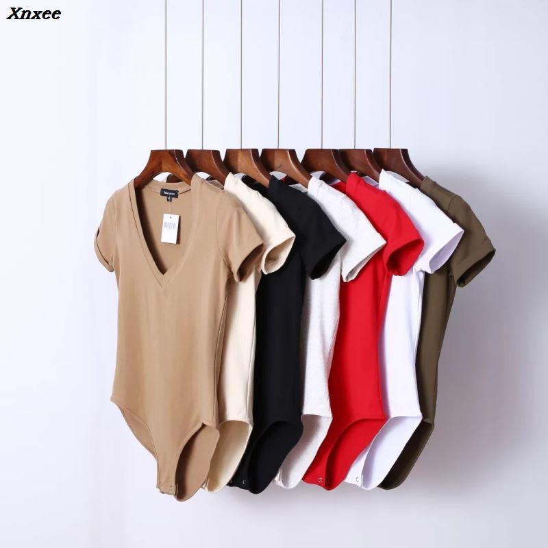 

2020 V Neck Bodysuit Women Summer Jumpsuits Short Body Suit Women' Shorts Playsuit Rompers Body for Women Xnxee, Beige