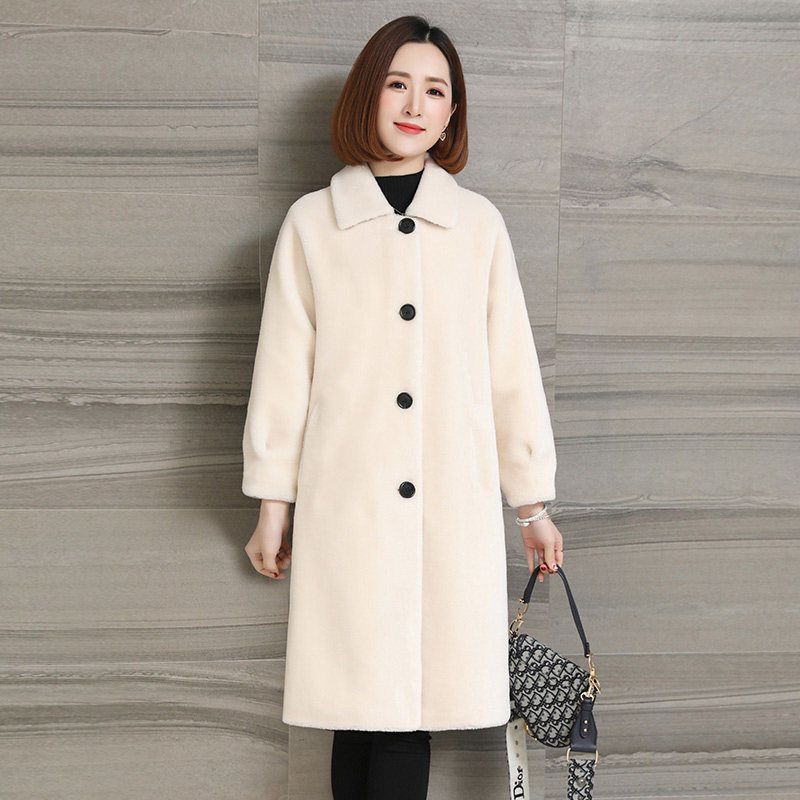 

2019 Autumn Winter Women Korean Long Overcoat Sheep Shearing Fur Outwear Loose Cardigans Long Sleeve Elegant Coat Plus Size Z91, Camel