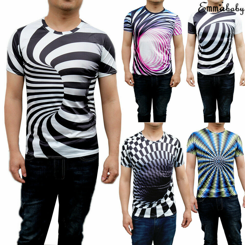 

3D Optical illusion T-Shirt Hypnosis Swirl Print Men Short Sleeve Tee Tops, Green