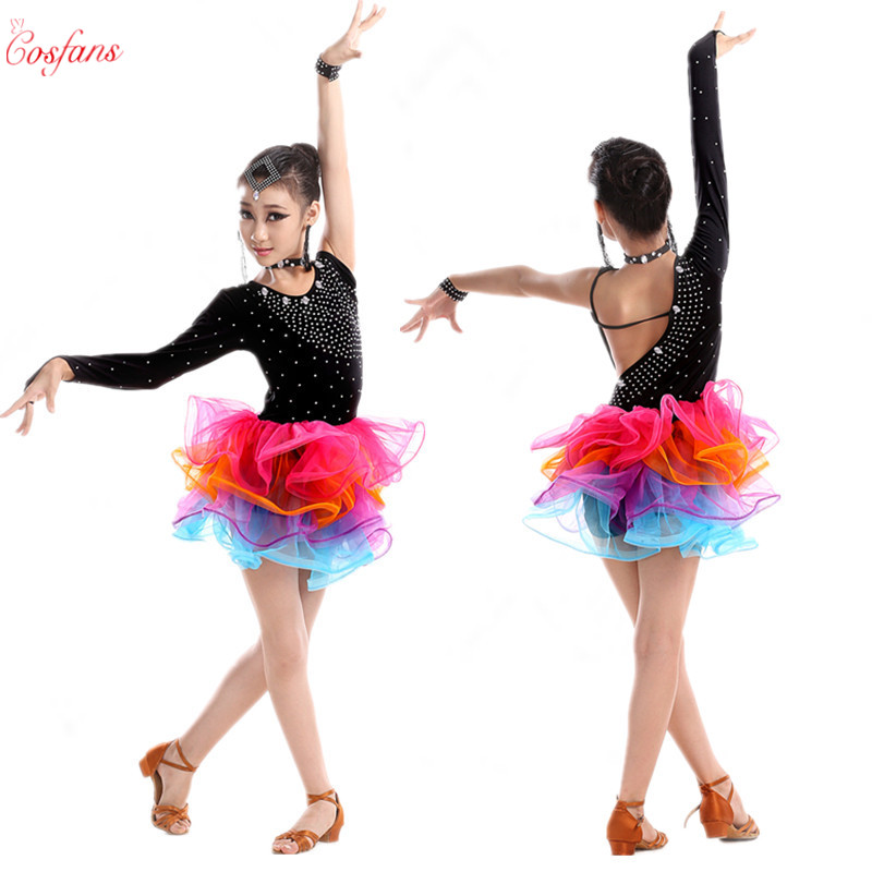 

Girl Latin Dance Rumba Samba Clothing Girls Salsa Dresses Girls Stage Wear Costumes Kid's Ballroom Dressing Chinese Folk Dancing, As shown