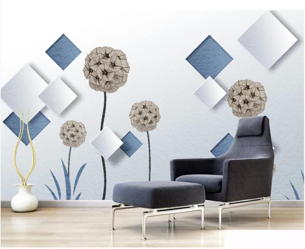 

WDBH Custom photo 3d wallpaper Simple modern light blue dandelion box living room decor 3d wall murals wallpaper for walls 3 d, Non-woven wallpaper
