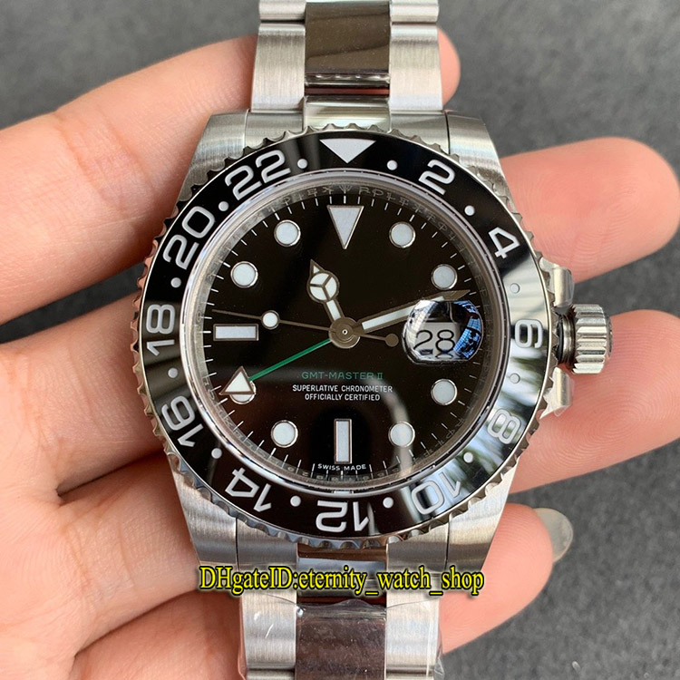 

eternity GM V2 version 116710 GMT II Cal.3186 SA3186 Automatic 116713 126715 Mens Watch 904L Steel Bracelet Ceramic Bezel Black Dial Watches, Card + book