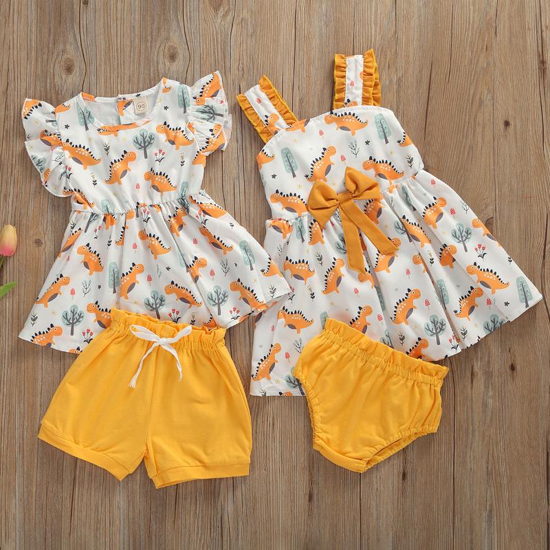 

New Little Girls Animals Outfits 2-Piece Set Kids Summer Fashion Casual Sling Tops + Denim Shorts Suit