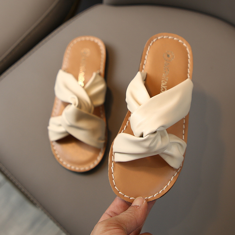 

Little Girls Casual Shoes Summer Children Kids Baby Girls Cross Belt Flat Slipper Baby Sandals Slides for Size 21-30, Khaki