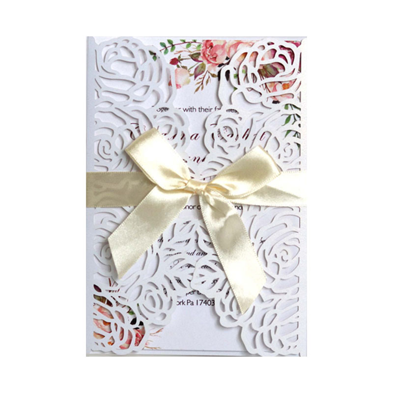 

New 2022 Laser Cut Wedding Invitation Cards Ribbons For Wedding Bridal Shower Engagement Birthday Graduation By DHL Fast, White