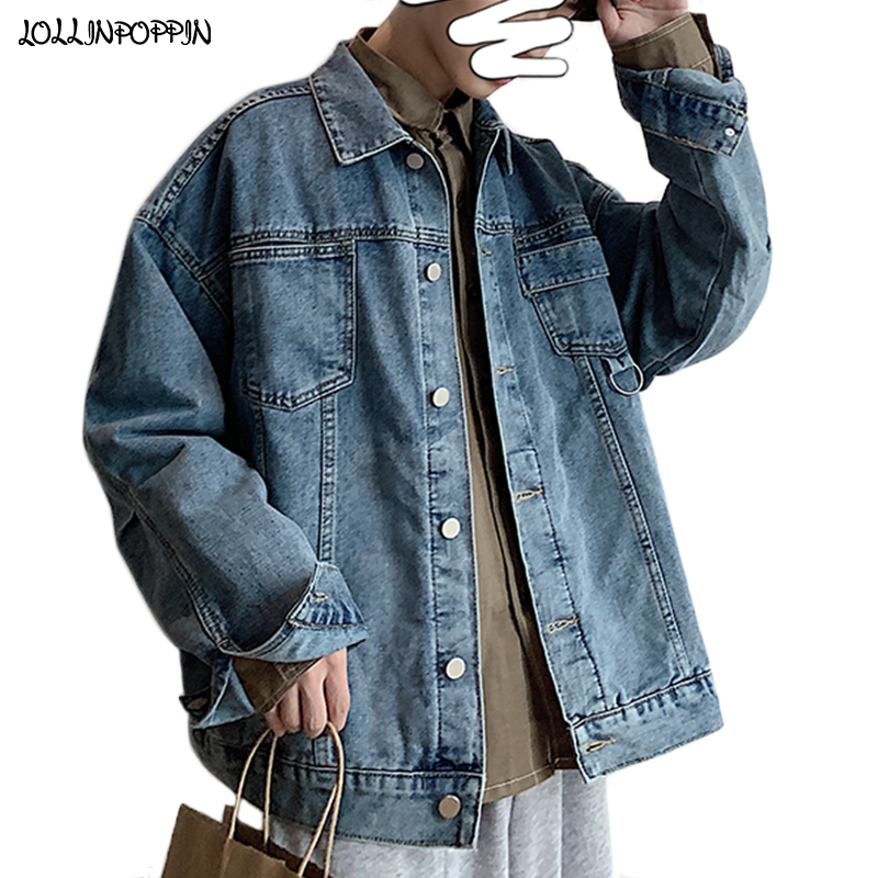 

Men Retro Oversize Denim Jacket Turn Down Collar Japan Style Loose Jean Jackets Garment Washed Vintage Mens Denim Coat, Black