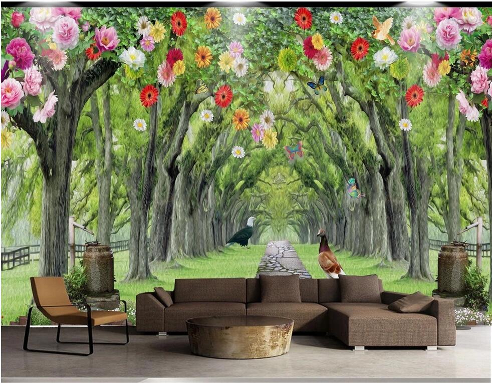 

WDBH 3d wallpaper custom photo Forest park green road abstract background wall landscape elk home decor wallpaper for walls, Non-woven wallpaper