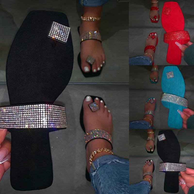 

Flip Flops High quality fashion flat bottom outdoor female slippers Sexy roman rhinestones comfortable beach women slippers 4.28, Bu
