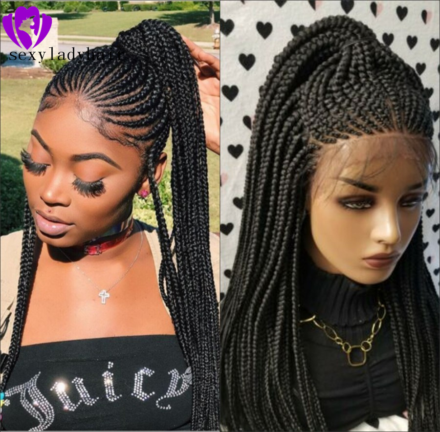

New black/brown/blonde /ombre color cornrow full Braid Lace Frontal Wigs medium box braided wig for black women
