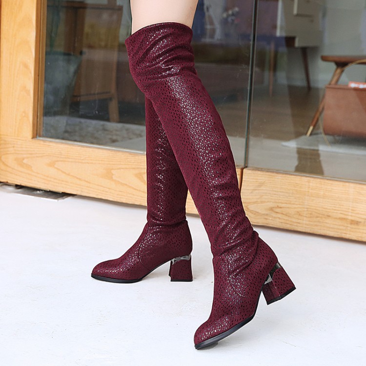 

New women Leather boots women over the knee boots sexy slim high heels autumn woman Shoes women Winter Boots, Black