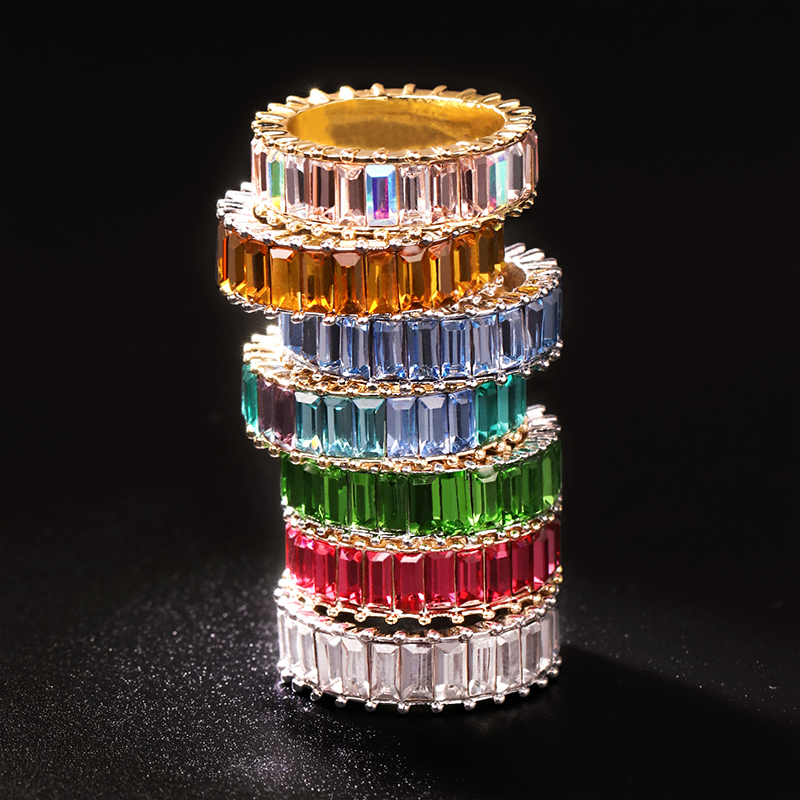 

Sterling 925 thin gold ring line micro pave cz eternity 9 colors stack 925 silver rainbow cz women rings