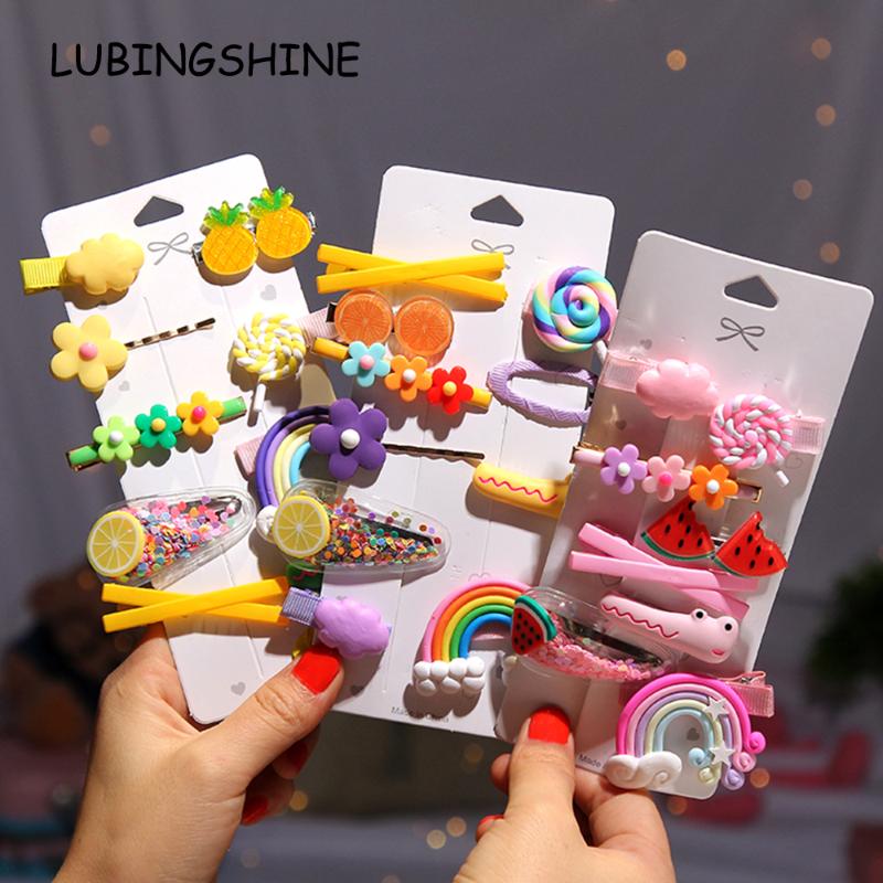 

4-10 Pcs Korea Kawaii Rainbow Lollipop Sequin Flower Hair Clips Set for Women Girls Kids Hairpins Accessories Headwear Barrette