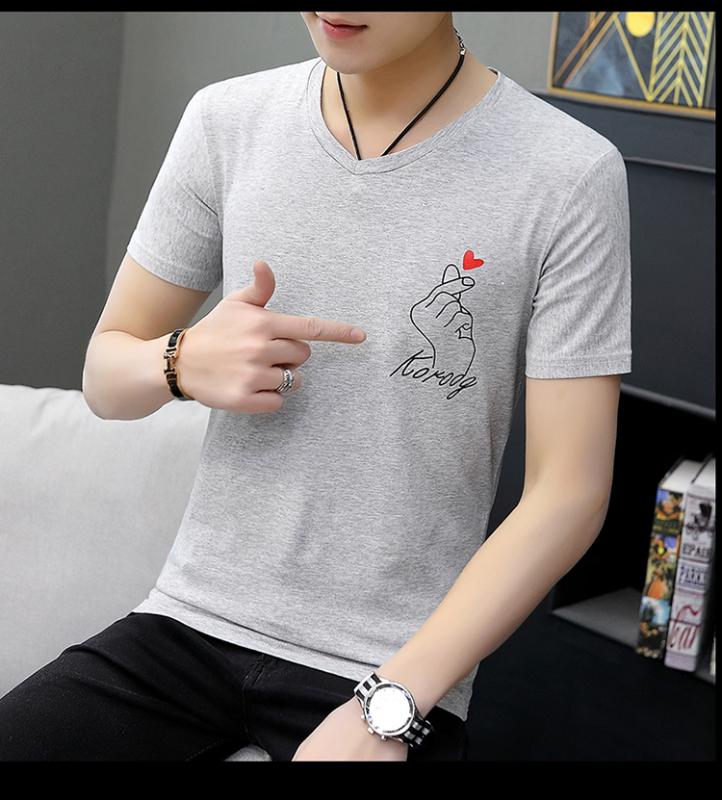

Men's short sleeve T-shirt Korean casual printing trend men's half sleeve T-shirt slim top 2020 NEW, Black