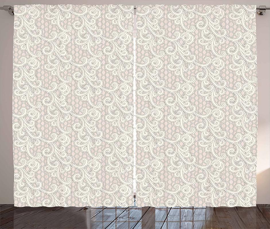 

Cream Curtains Old Lace Design with Soothing Color Scheme Vintage Style Classical Inspired Image Living Room Bedroom Window Drap, As pic