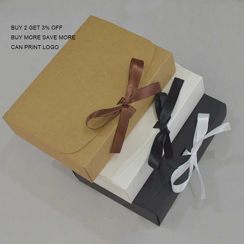 

10pcs 12 Size Large Gift Box White Black Craft Box Large kraft For Candy Wedding Birthday Gift Paper With Ribbon