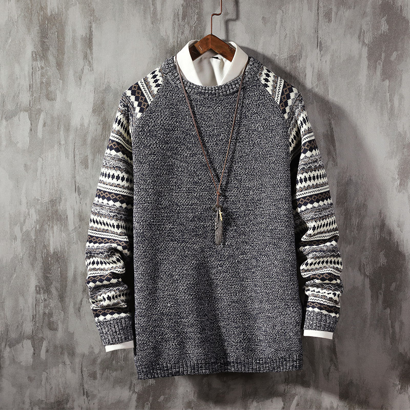 

Winter Sweater Men's Warm Fashion Retro O-neck Knit Pullover Men Wild Knitting Sweaters Male Sweter Clothes Large, Beige