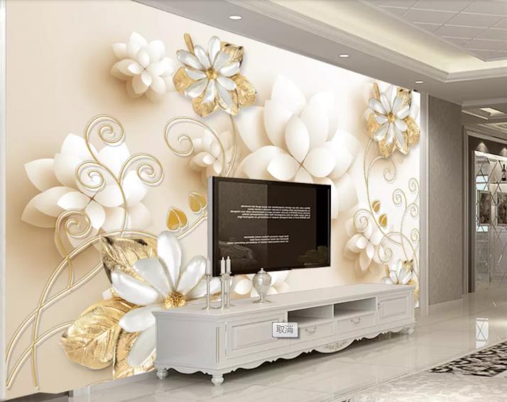 

Custom Wllpaper For Walls 3 D Jewelry pearl flower Living Room Bedroom Wallpaper TV Backdrop 3D Wall Mural Wallpaper, As the picture shows