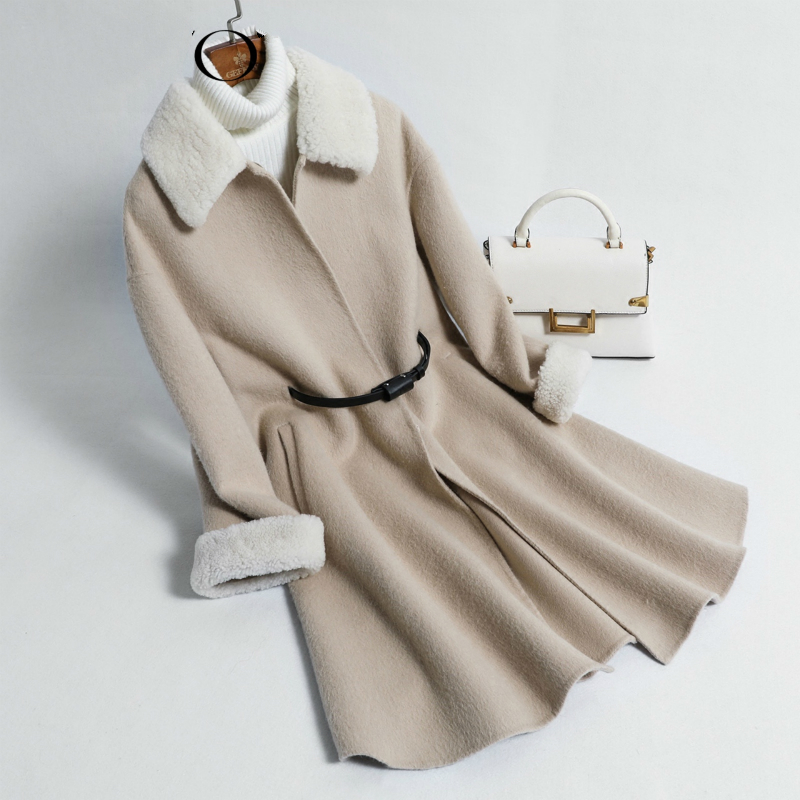 

Wool Coat Female Double-Sided Alpaca Jackets Long Women Cashmere Coats 2020 Korean Autumn Winter Jacket XFY325AY, Beige