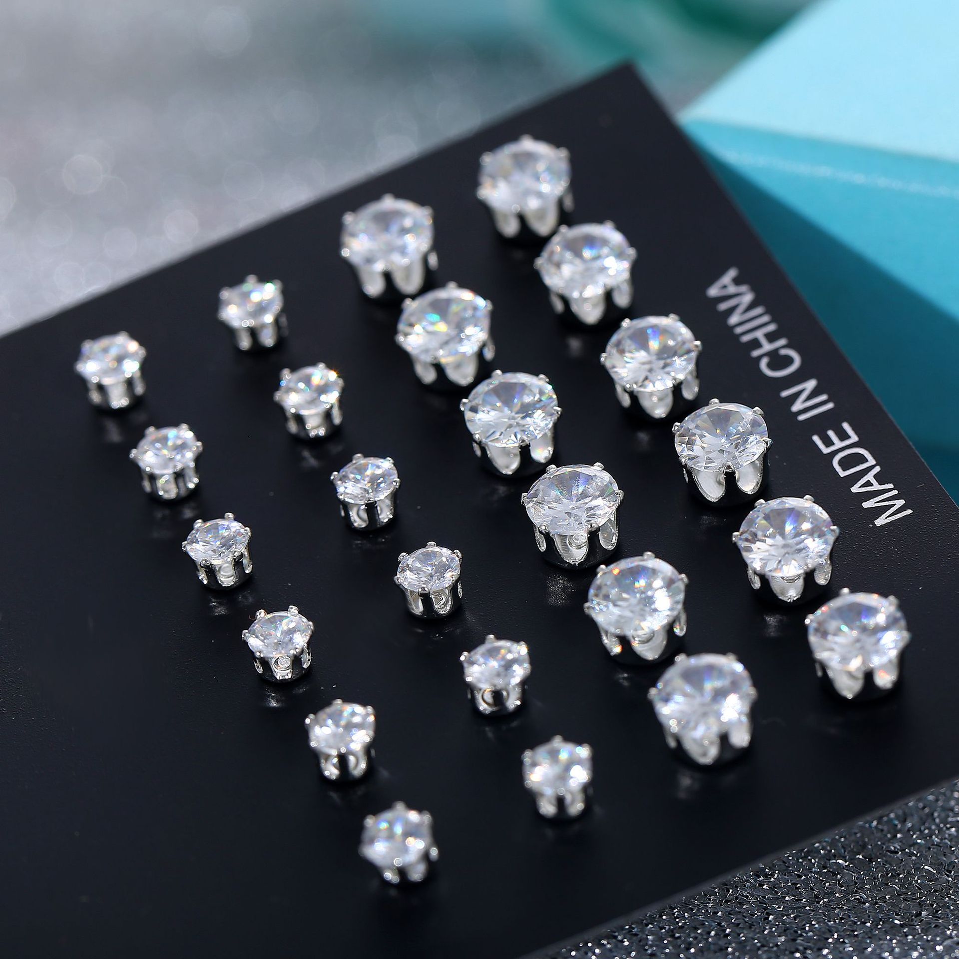 

Crystal Zircon 12 Pair Set Earring Women Rhinestone Claw Inlaid Earrings Shiny Wedding Earrings Clothing Accessories Jewelry Earrings, Golden;silver