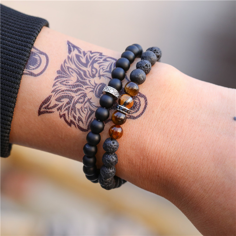 

6MM Matte Tiger Eye Stone Beads Men's Bracelet Set Accessories Erkek Bileklik Jewelry Mens Bracelets For Women Pulseras Mujer