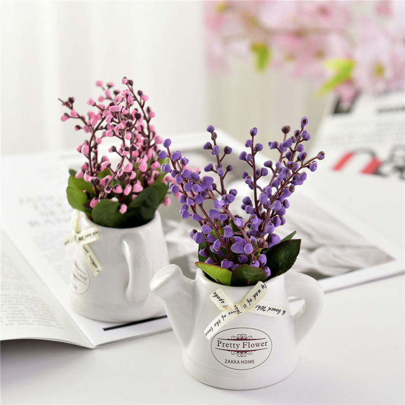 

Artificial Flowers Potted Silk Orchid branch Bonsai Decorative Plant Wedding Decor with Ceramics Vase 1 set(plants+vase, Pink