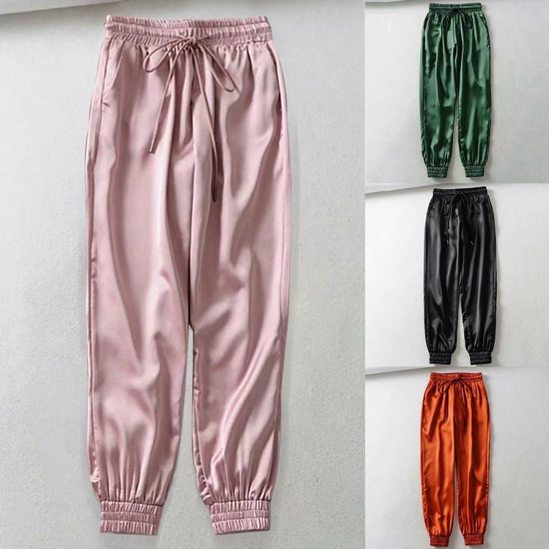 

Women 2020 Highlight Harem Pants Joggers Ribbon Casual Trousers Glossy Sporting Harajuku Loose Pants streetwear Trouser, Black