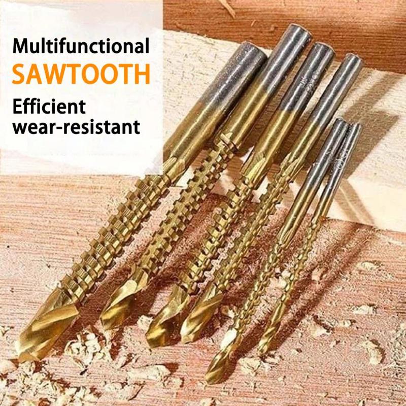 

6pcs New 3-8mm Titanium Coated HSS Drill Bit Electric Drill Plastic Wood Hole Grooving Saw Carpenter Woodworking Tools