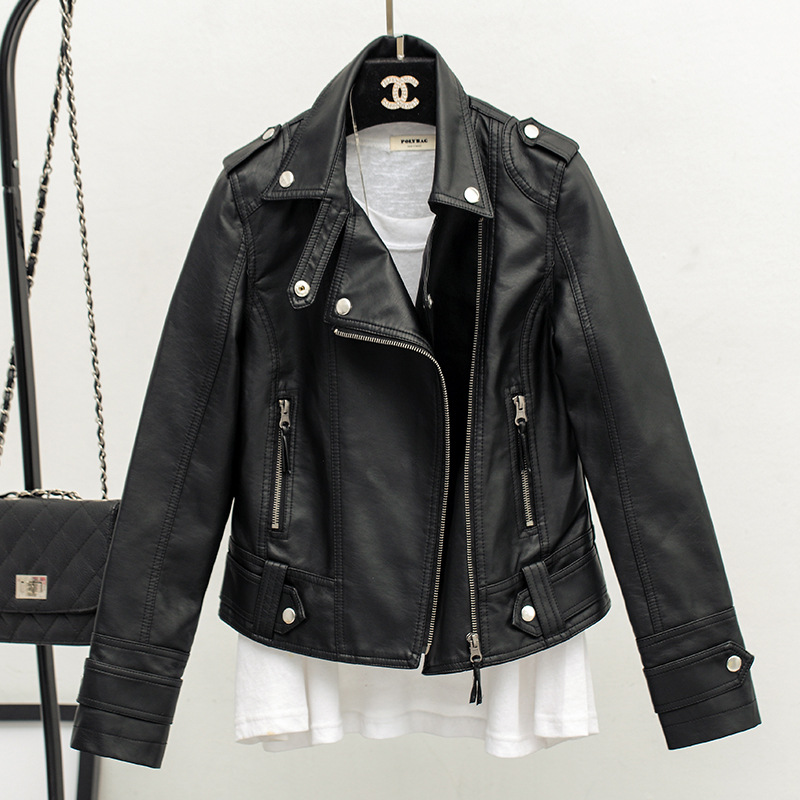 

2019 new slim lapels leather jacket faux leather jackets women, 01