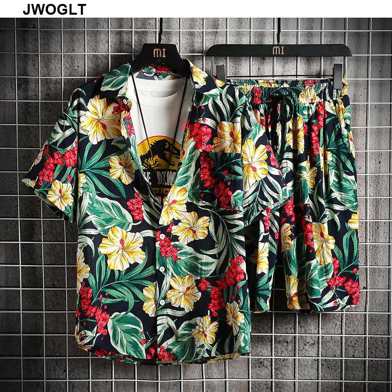 

Summer Cool Men Tracksuit Fashion Men's Short Sleeve Hawaiian Floral Shirt and Shorts Casual Beach Two Pieces Suit Sets 4XL 5XL