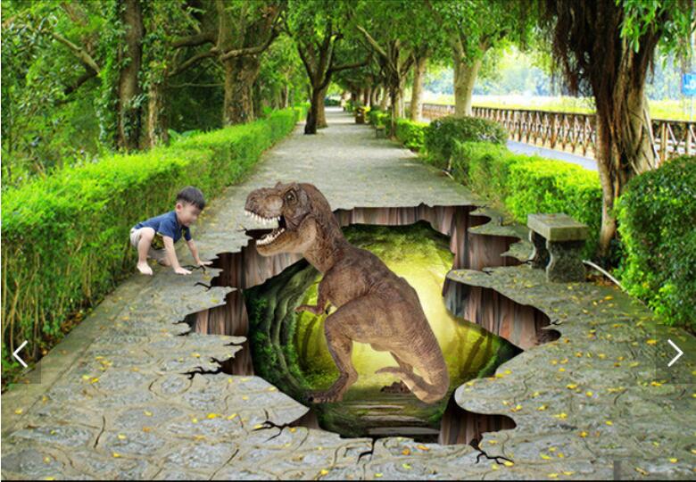 

3d pvc flooring custom photo Waterproof Self-adhesive floor Forest dinosaur cave wall sticker home decor living room wallpaper for walls 3 d, Customize