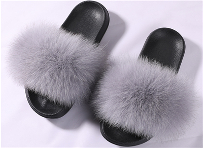 

Hot Sale-Bravalucia Fahion Hair Autumn/Winter Slippers Women Fur Home Slippers Fluffy Sliders Plush Furry Home Shoes Women modis, Grey fox