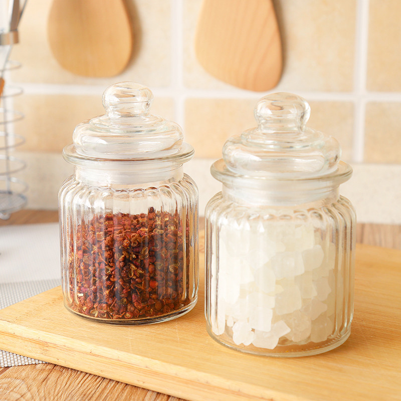 

Kitchen Glass Seal Pot Vertical Stripe Seasoning Glass Pot Jam Bottle Storage