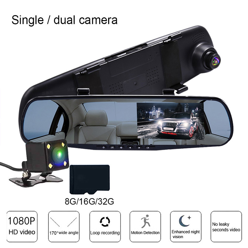 7 IPS Touch Screen HD Doble c/ámara Grabadora de conducci/ón C/ámara frontal 1080P y C/ámara trasera impermeable Mirror Dash Cam Monitor de estacionamiento Detector de movimiento antirreflejos 2.5D