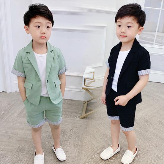 

Summer Formal Children's clothes for boys Green/black baby boys suit kids blazers boy suit for weddings prom suit pant 2pcs/sets
