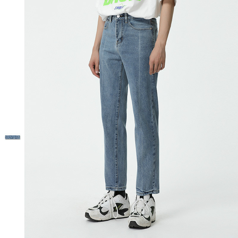 

Male Japan Korea Style Vintage Denim Trousers Lovers Clothes Pants Men Slim Fit Casual Straight Jeans Pant, Blue