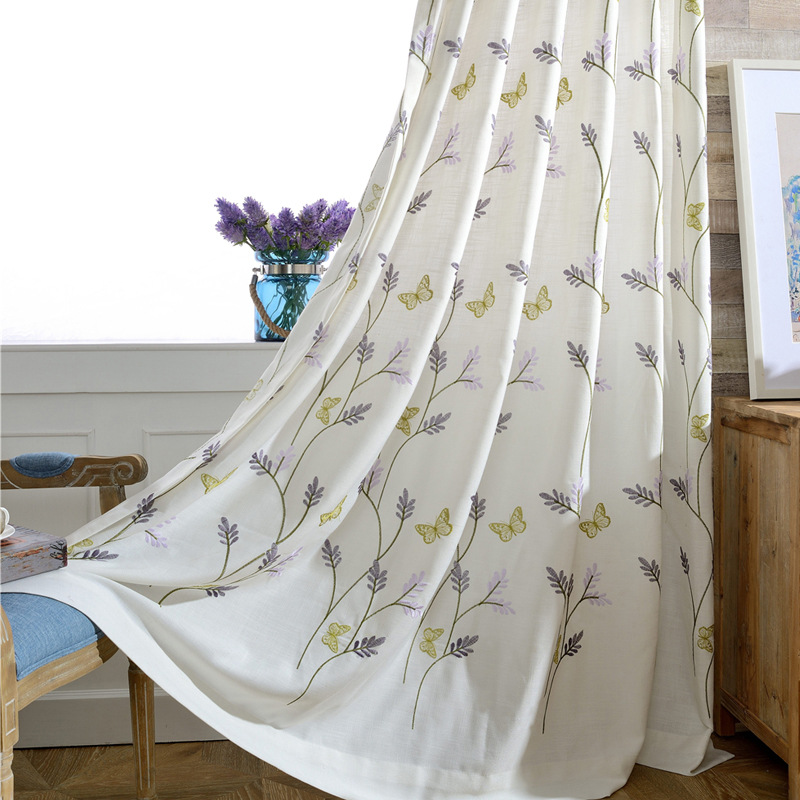 

Factory Direct Curtain Fabric Modern Rural American Country Curtains Slubbed Fabric Embroidered Curtain