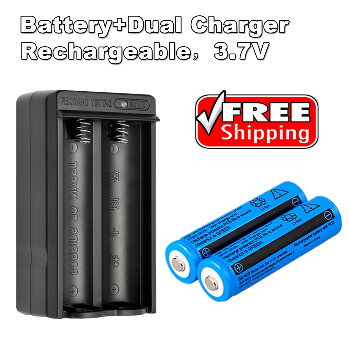 

2x Rechargeable 18650 Battery 3000mAh 3.7V BRC Li-ion Battery for Flashlight Torch Laser + 18650 Dual Charger