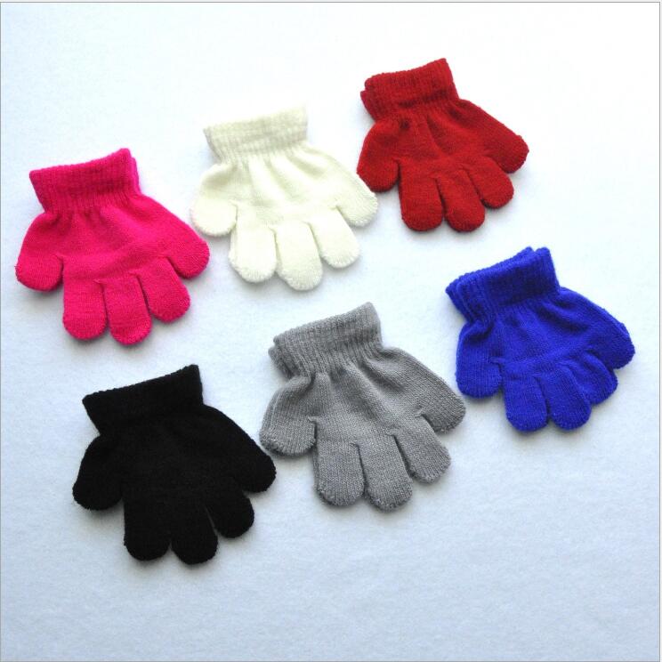 

Kids Gloves Winter Warm Thicken Girls Boys Children Cute Full Finger Mittens Solid Color 6 Colors Glove For 1-3Y, As picture show