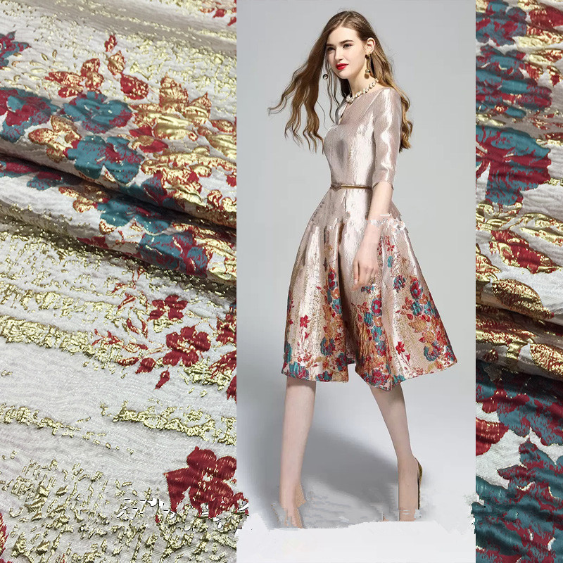 

SASKIA 120cm/Lot Position Brocade Jacquard Fabrics Yarn Dye Metallic Flower Fabric For Dress Clothing Sewing Red Patchwork 55" W