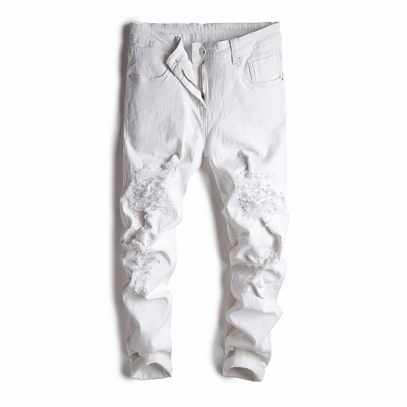 

Men`s Jeans White Mid High Waist Stretch Denim Pants Ripped Skinny Jeans for Man Jean Casual Loose Ripped for Men J8K9, Black