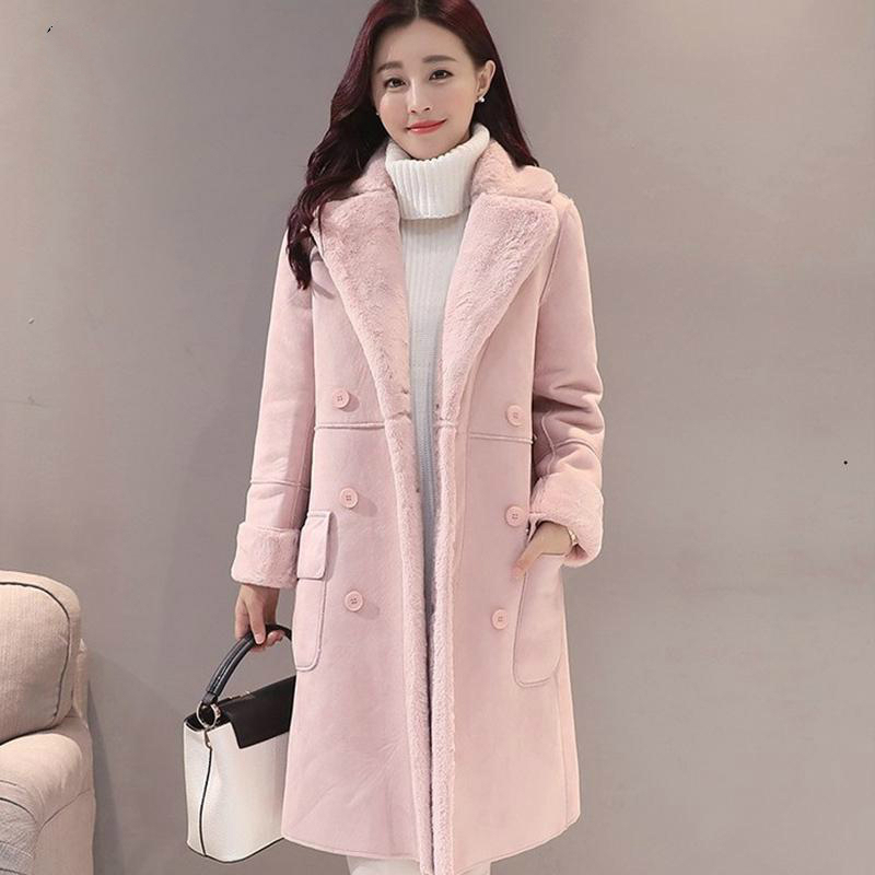 

Women Suede Fur Winter Coat 2018 Fashion Thick Faux Sheepskin Long Jacket Overcoat Female Solid Warm Trench Fashion Coats, Gray